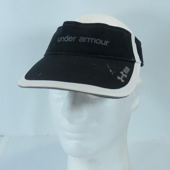 Under Armour Run Lightweight Strapback Sun Visor Cap Hat White Black Heat Gear - Picture 2 of 10